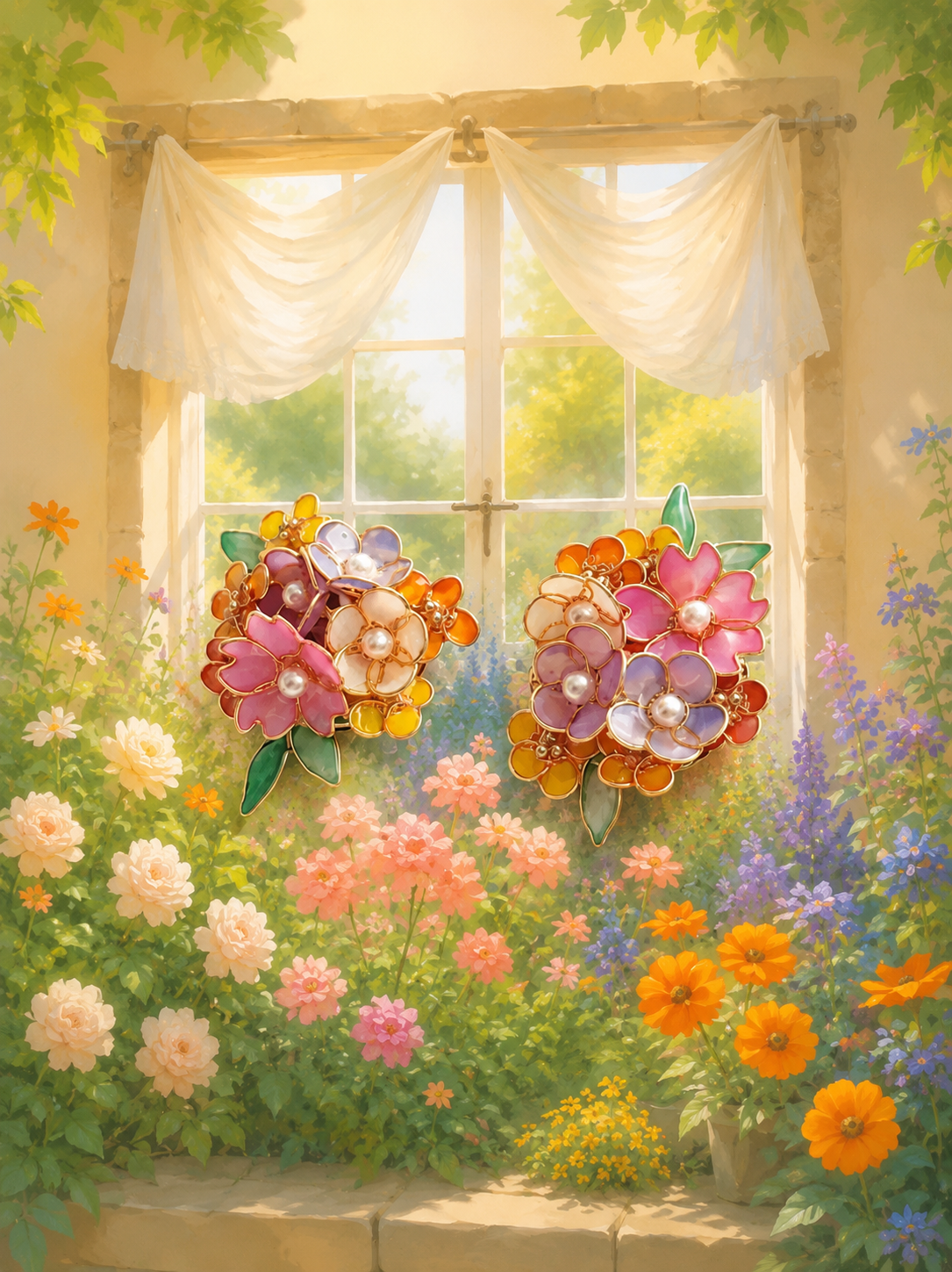 Handmade Resin Floral Bouquet Stud Earrings