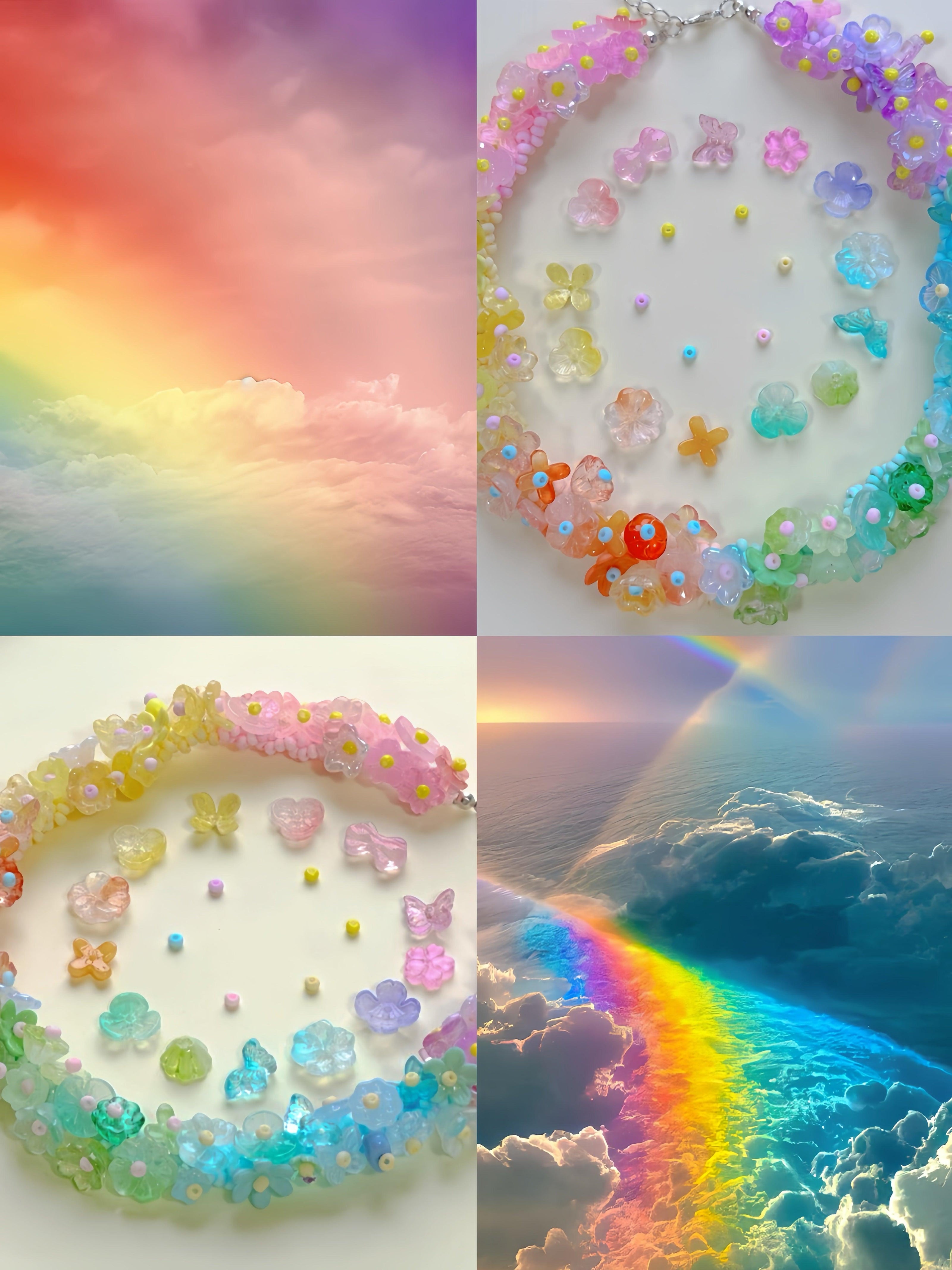 Rainbow Flower Beaded Necklace