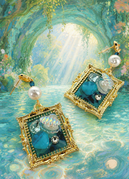 Ocean themed miniature framed classic art dangle drop earrings