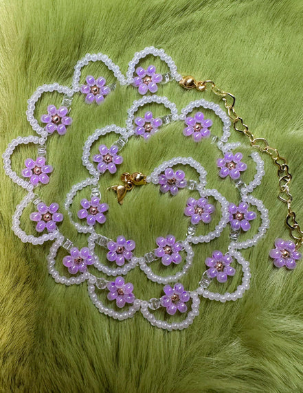 Lavender Lace Beaded Choker