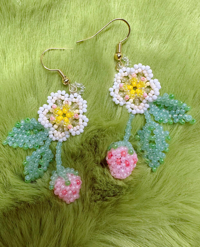 Blush Strawberry Beaded Earrings