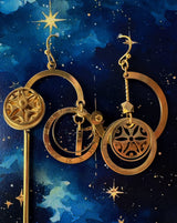 Brass Planet Galaxy Earrings, Celestial Earrings, Steampunk Metal Gear Earrings