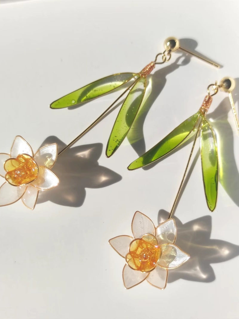 Daffodil Earrings, Unique Handmade Resin Jewelry