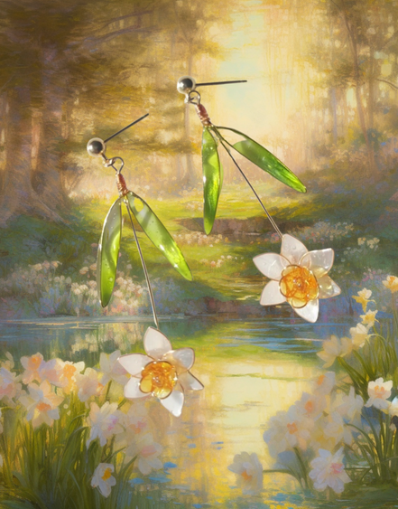 Daffodil Earrings, Unique Handmade Resin Jewelry