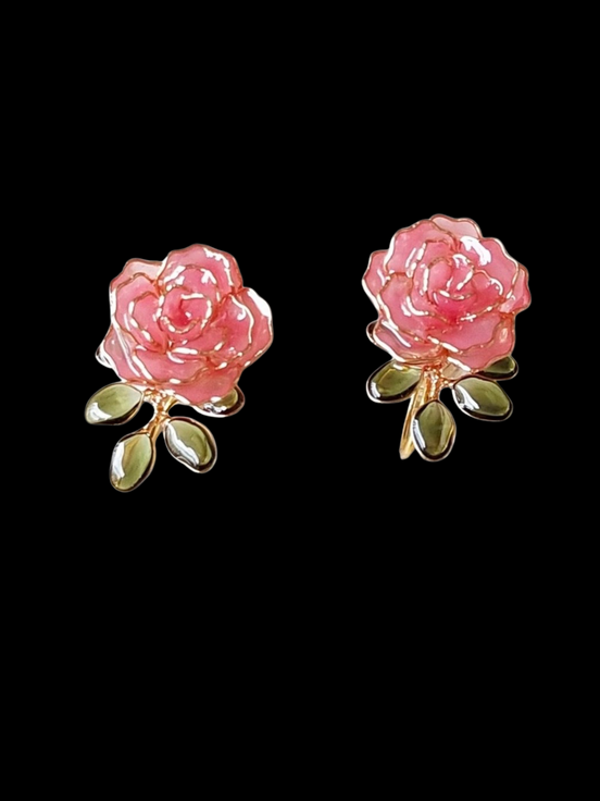 Handmade crystal Rose Wire and Resin Flower Earrings