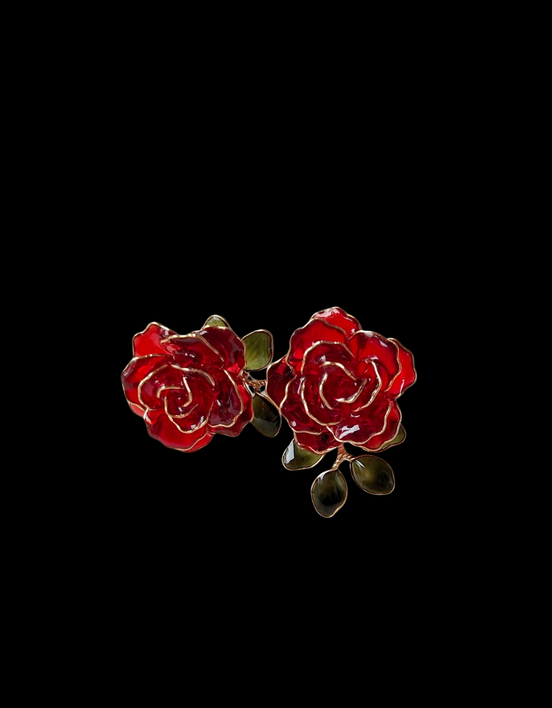 Handmade Red Rose Wire and Resin Flower Earrings