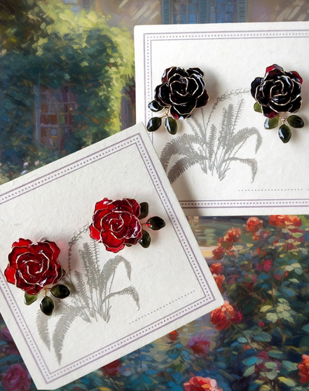 Handmade Red Rose Wire and Resin Flower Earrings