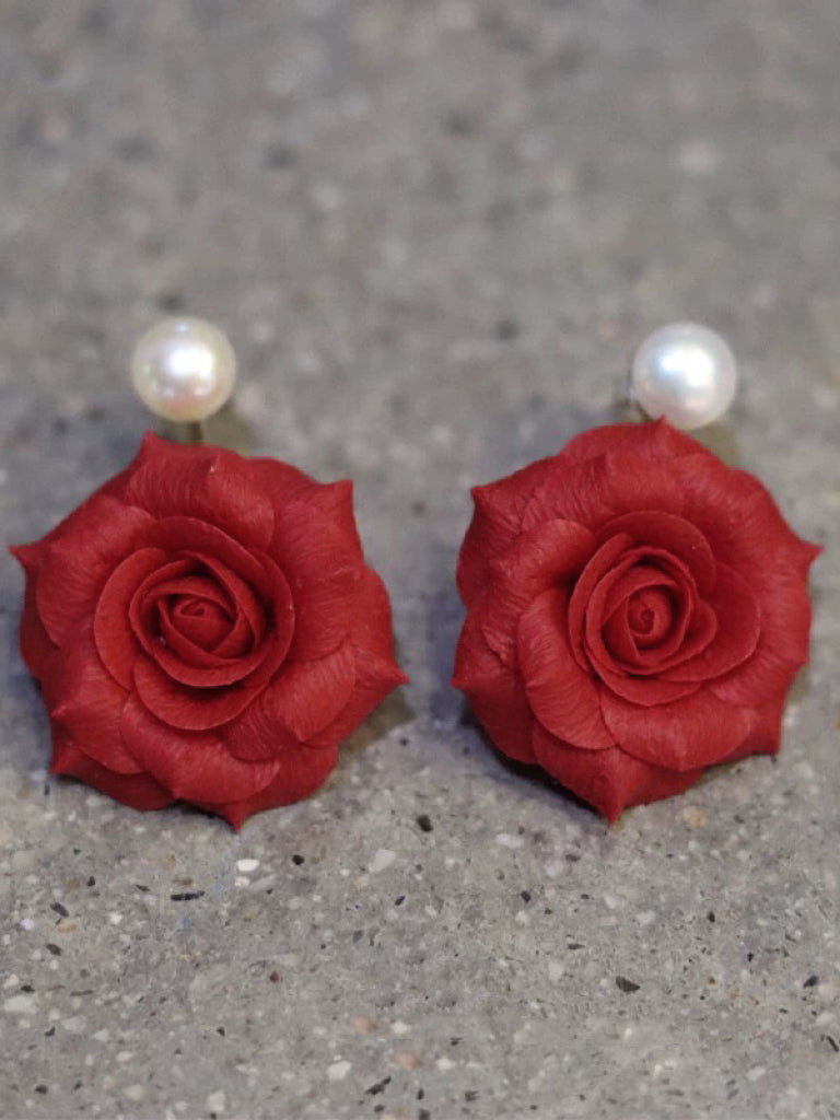 Handmade Polymer Clay Rose Earrings