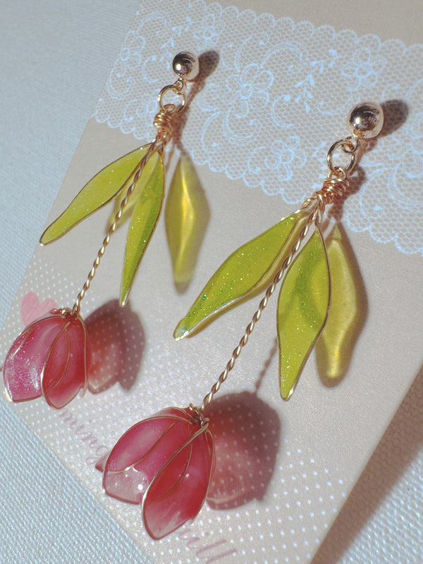 Handmade Resin Tulip Earrings