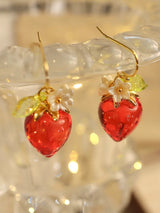 Crystal Strawberry Charm Earrings