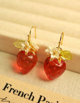 Crystal Strawberry Charm Earrings