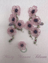 Misty Mauve Bloom Flower Beaded Set Earrings