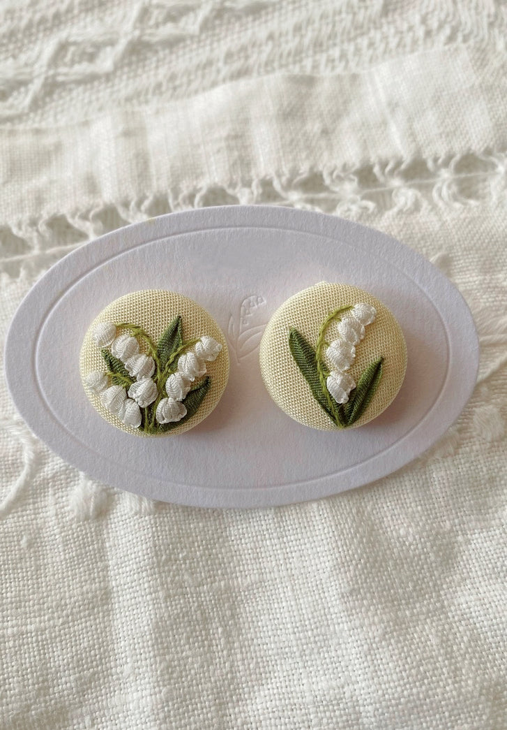 Lily of the Valley Hand Embroidered Earrings