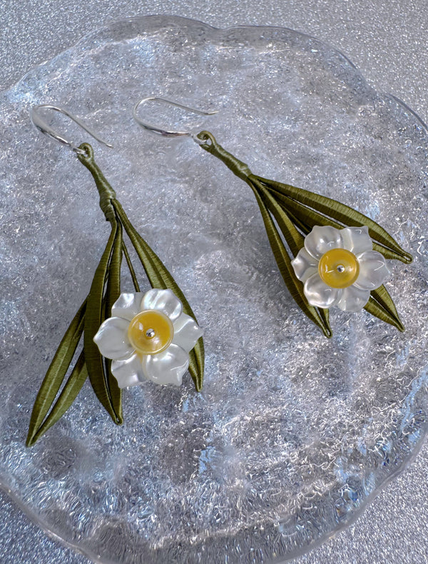 Handmade Narcissus Mother of Pearl Earrings