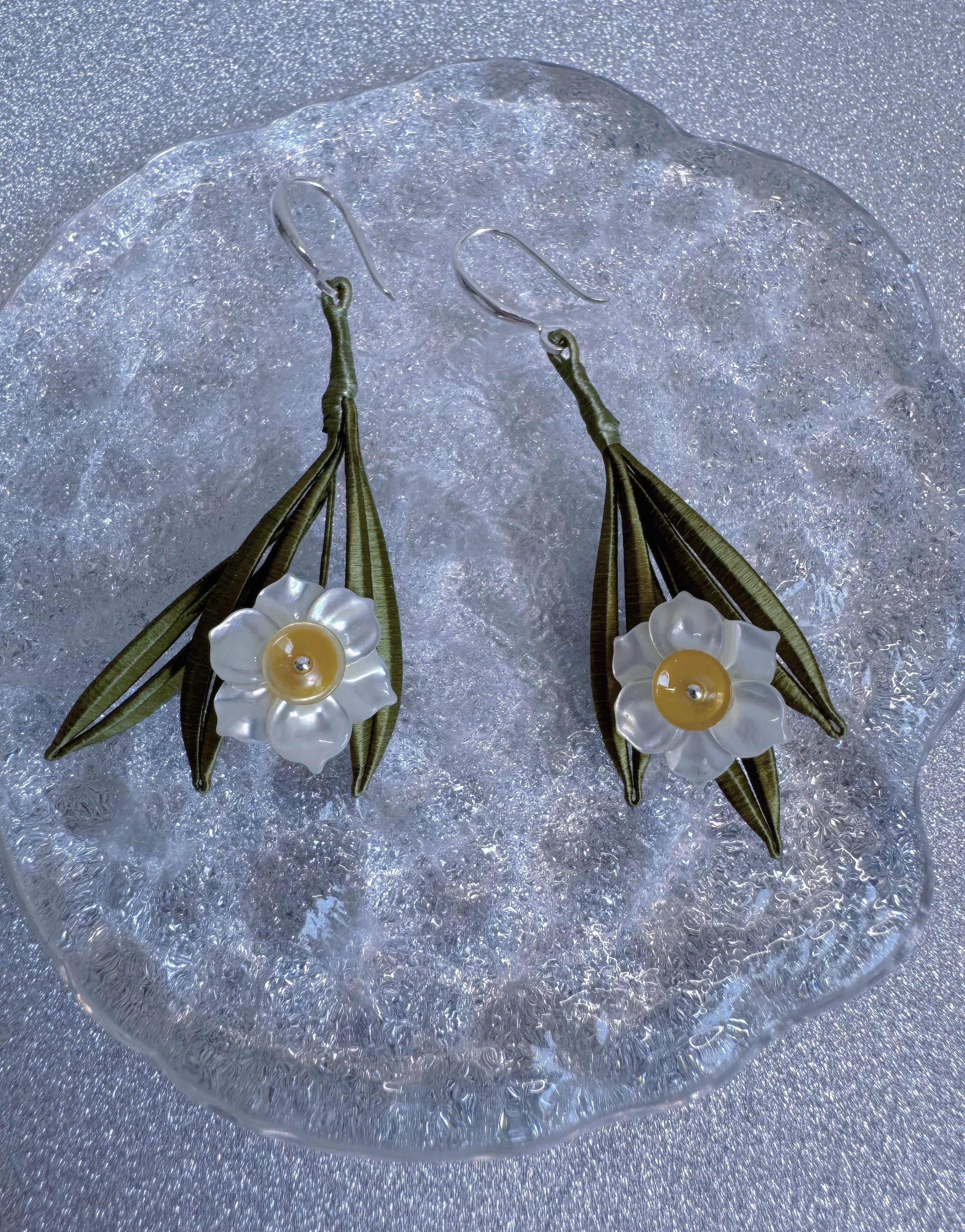 Handmade Narcissus Mother of Pearl Earrings