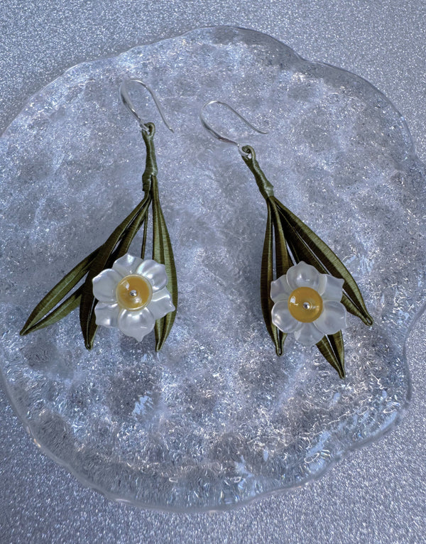 Handmade Narcissus Mother of Pearl Earrings