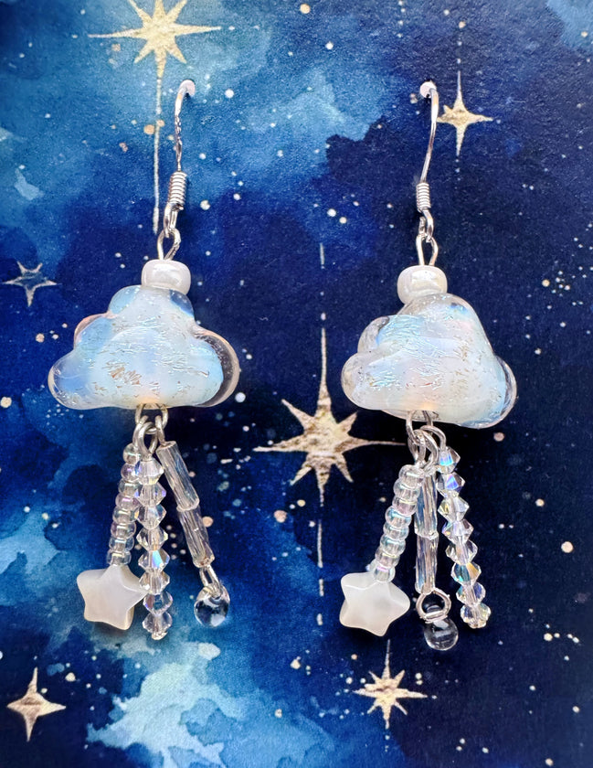 Shimmering cloud lampwork glass beads earrings