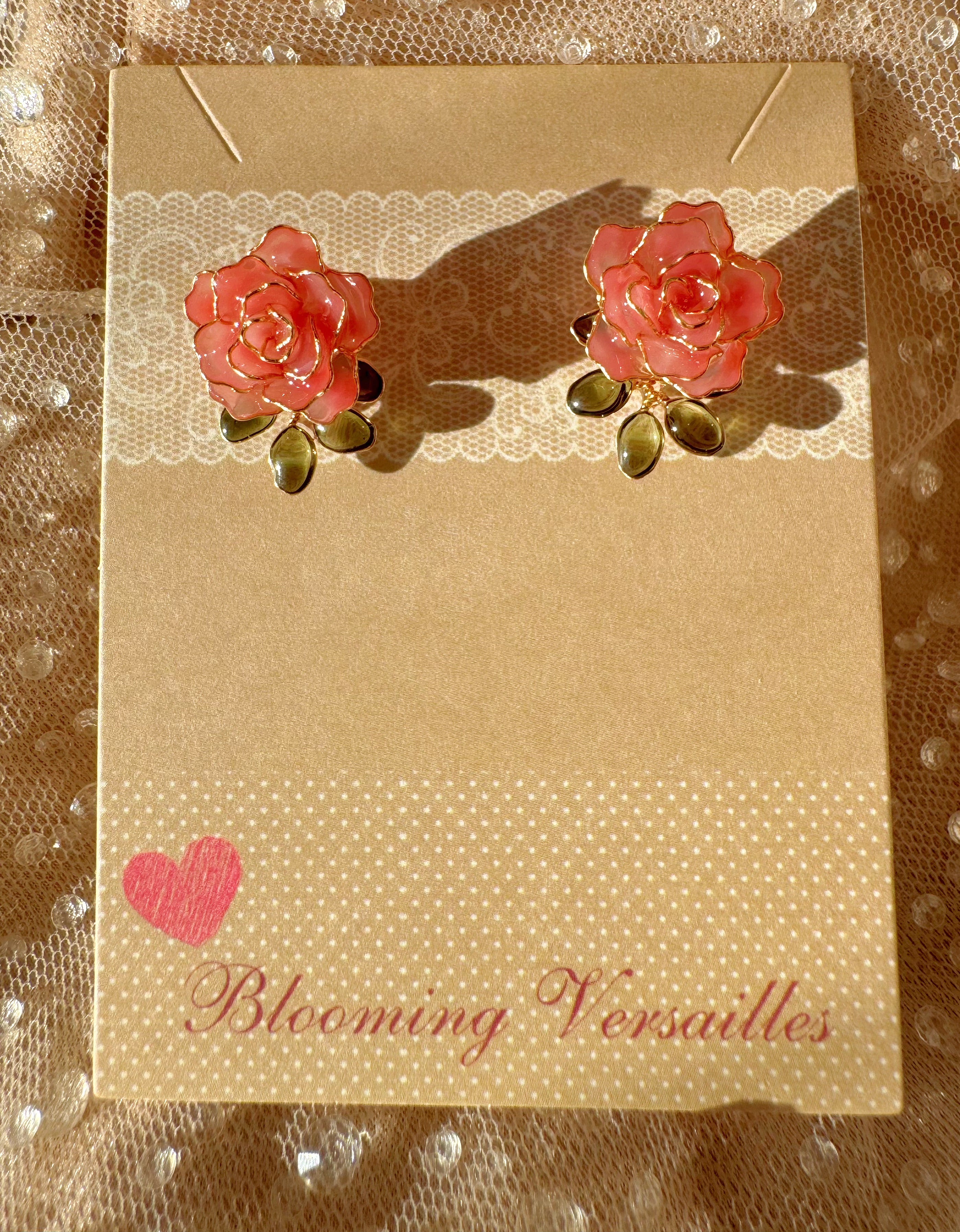 Handmade Red Rose Wire and Resin Flower Earrings