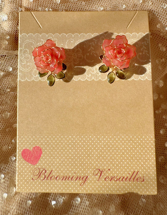 Handmade Red Rose Wire and Resin Flower Earrings