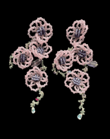 Misty Mauve Bloom Flower Beaded Set Earrings