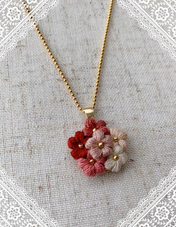 Coral Red Ombre Flower Micro Crochet Necklace