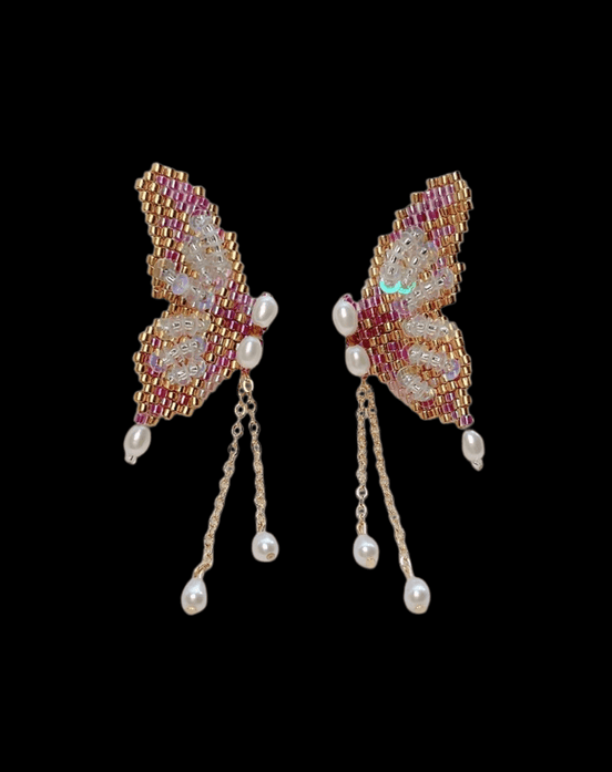 Iridescent Butterfly French Beading Earrings