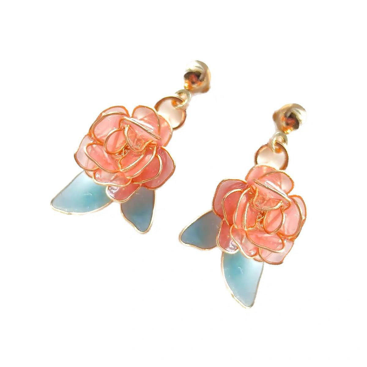 Handmade Peach Rose Earrings