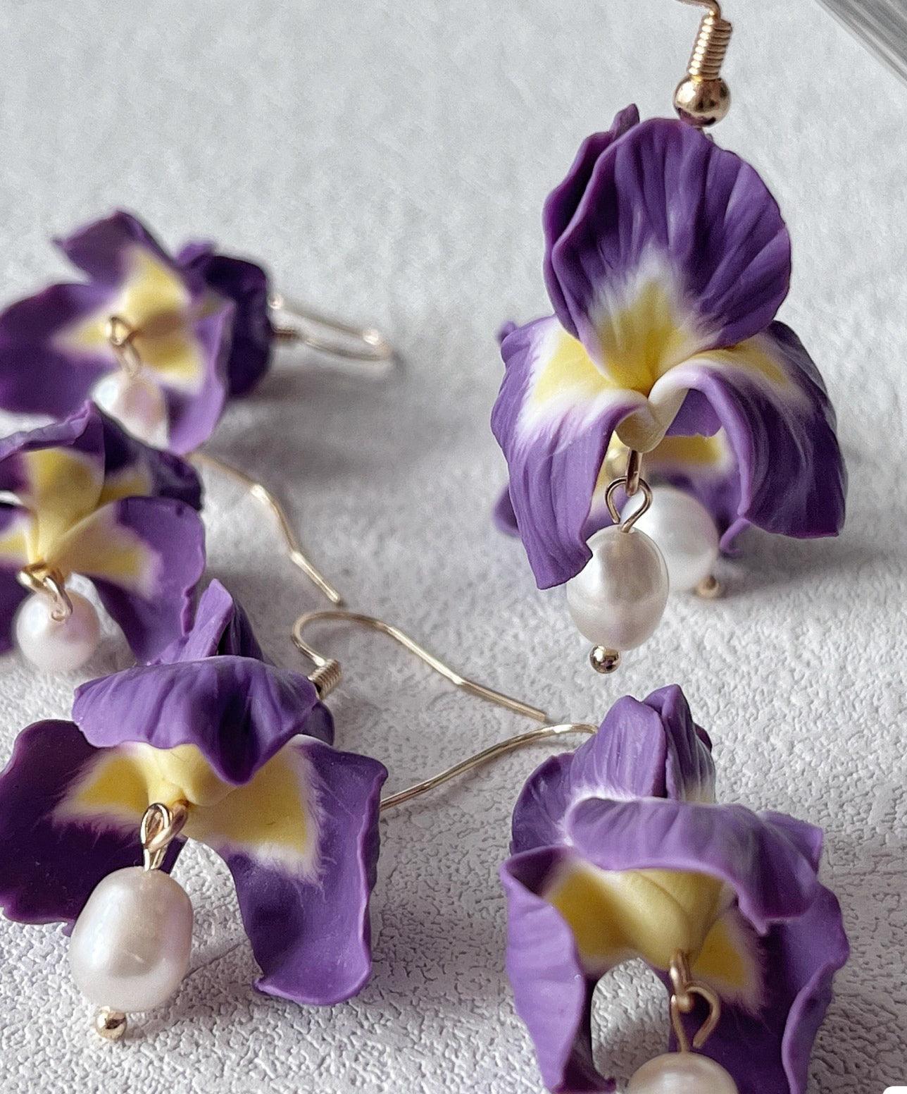 Handmade Clay Iris Earrings