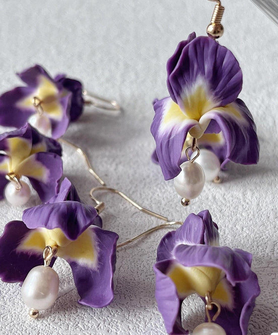 Handmade Clay Iris Earrings