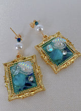 Ocean themed miniature framed classic art dangle drop earrings