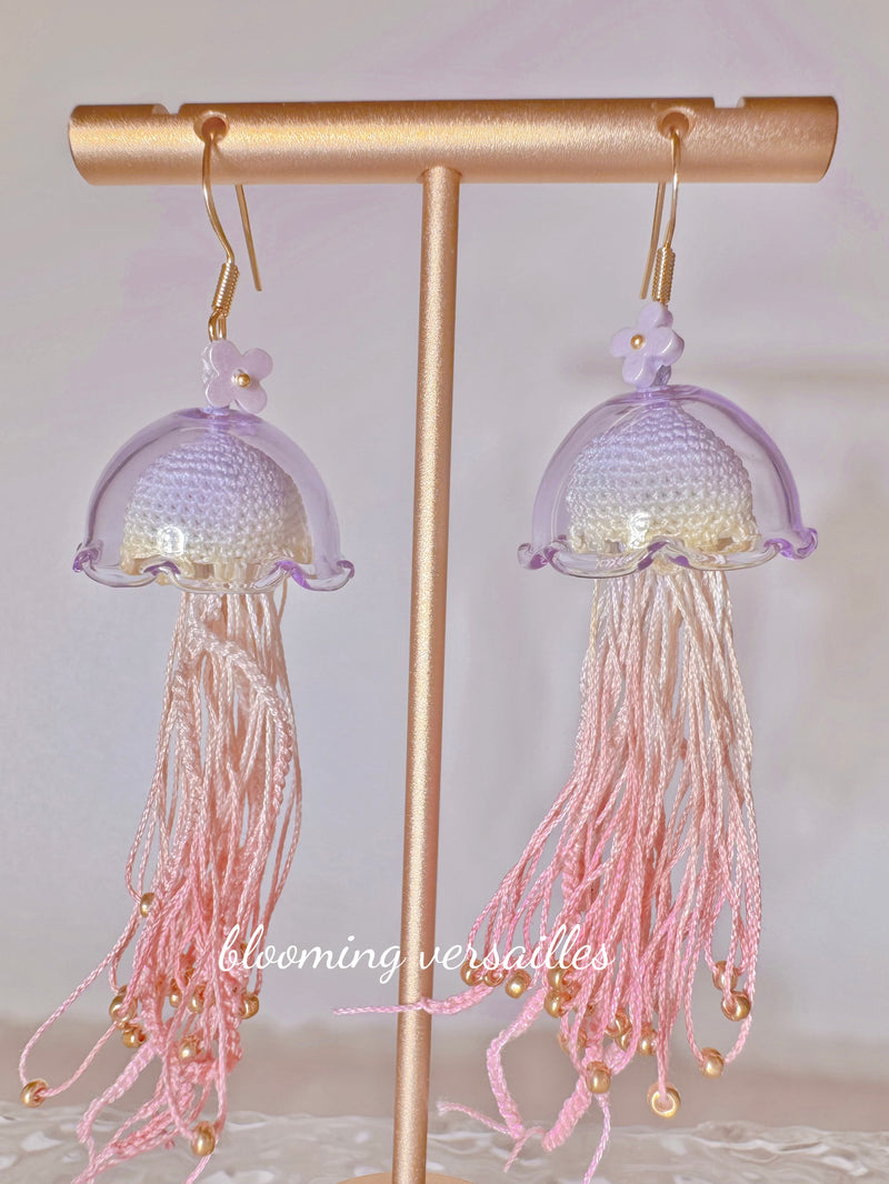 Jellyfish Crochet Earrings, Microcrochet gradient earrings, handmade earrings