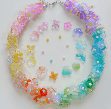 Rainbow Flower Beaded Necklace
