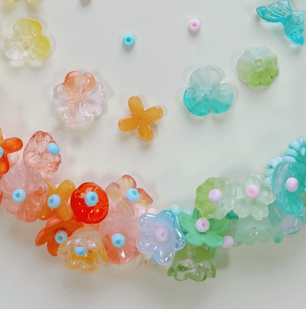 Rainbow Flower Beaded Necklace