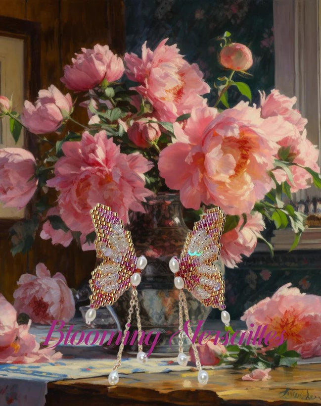 Iridescent Butterfly French Beading Earrings