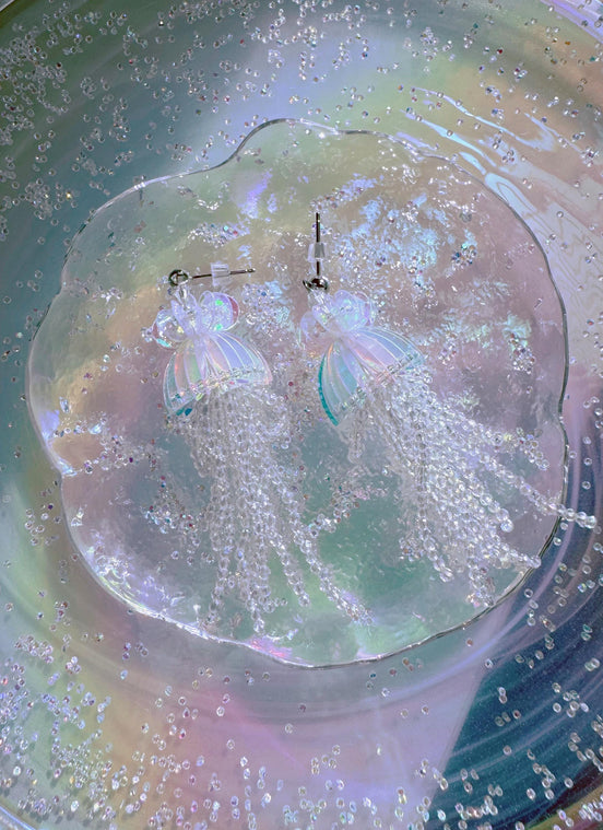 Handmade Iridescent Jellyfish Earrings